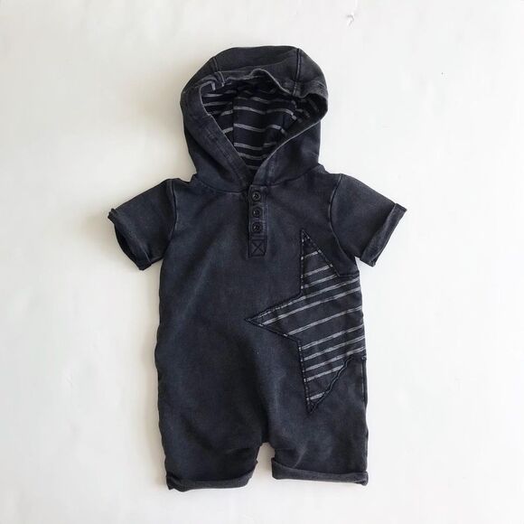 Fierce Frank black/gray washed out romper EUC 3-6m - Picture 1 of 4